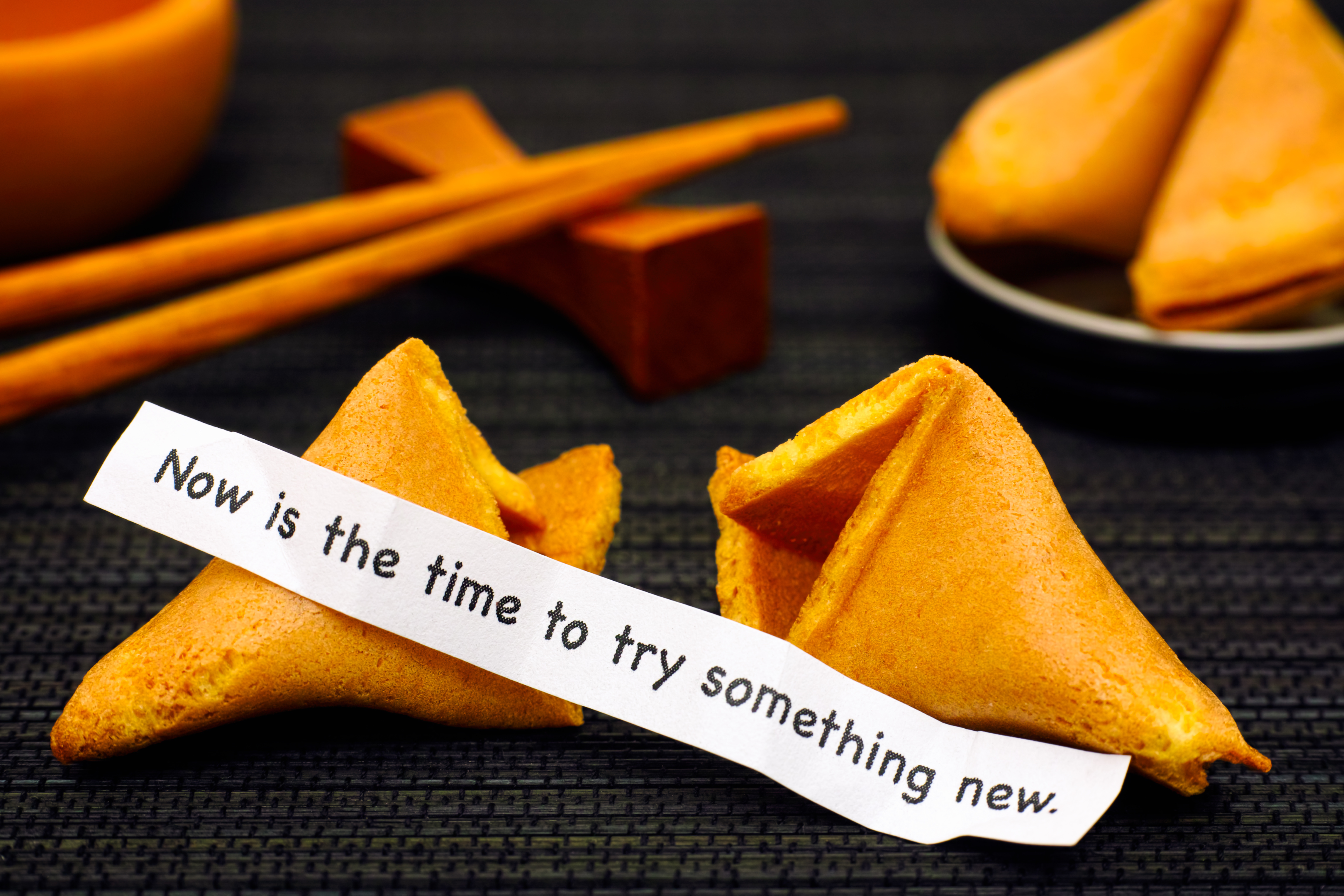 cookie, fortune cookie, try something new. future, new year